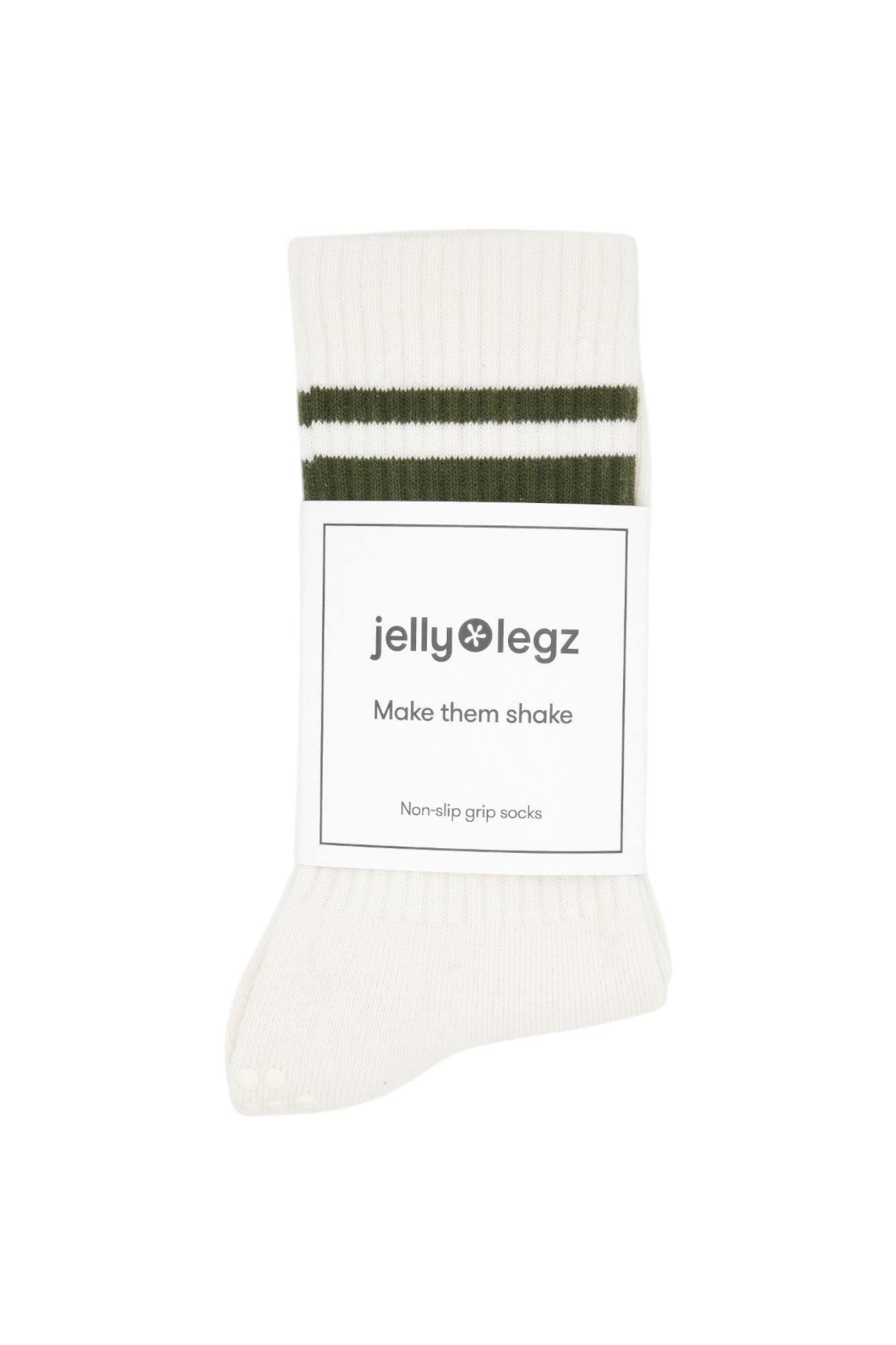 OLIVE GREEN AND CREAM LONG PILATES GRIP SOCKS LUXURY