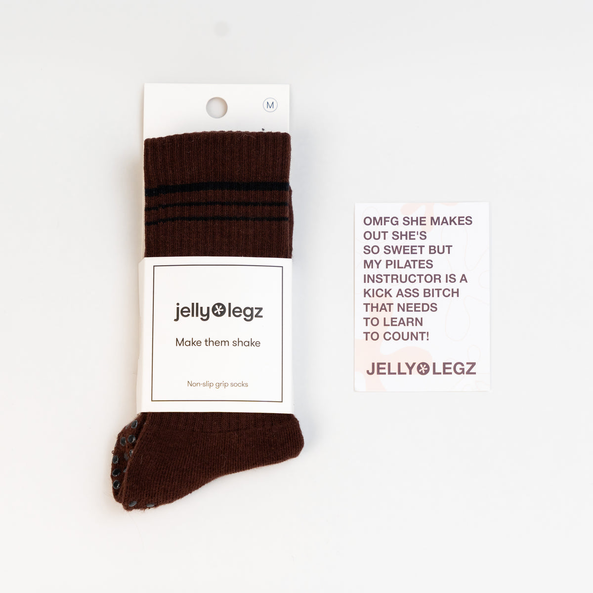 ESPRESSO Dark Brown & Black Stripe Pilates Crew Grip Socks (limited Winter Edition)