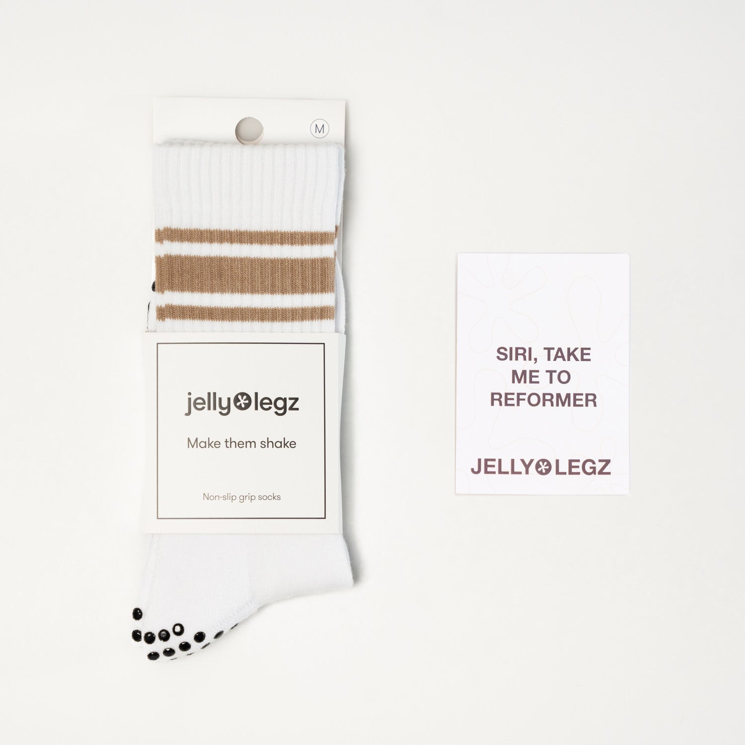 White Beige 3 Stripe Pilates Grip Socks CORE EDITION Jellylegz