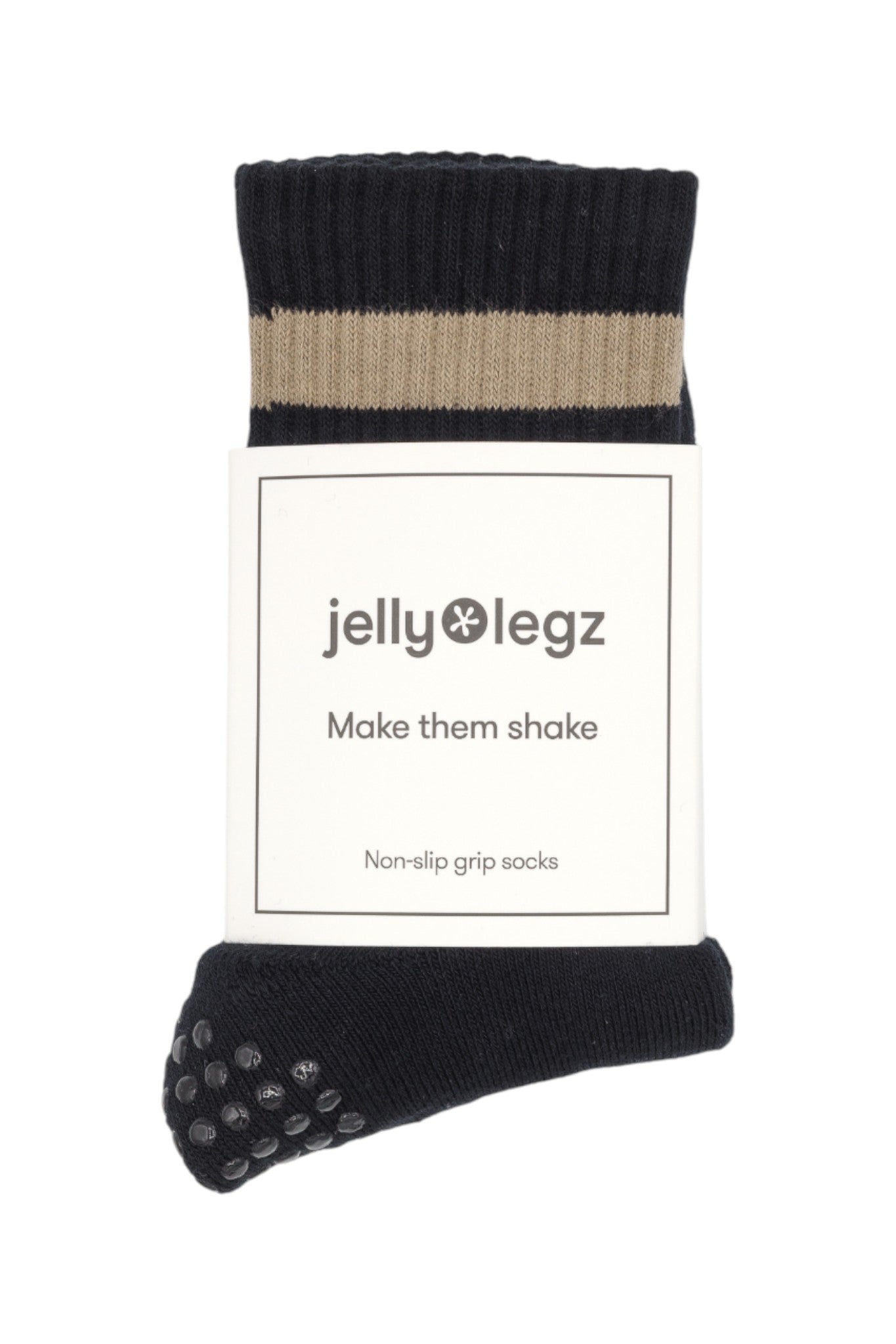 NOIR CACAO Black with Cacao 2 Stripe Midi Grip Pilates Socks