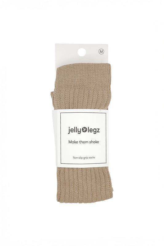 beige slouch pilates socks with white rim
