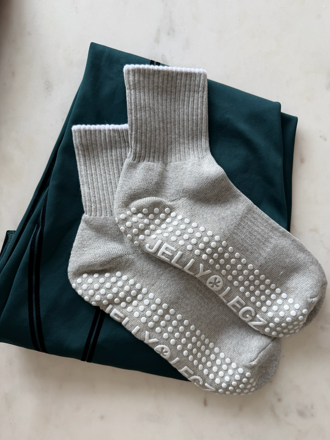 Moonstone Grey Pilates Grip Socks with White Tip (midi length)