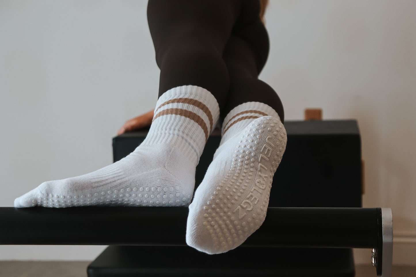 Cream & Beige 3 Stripe Pilates Grip Socks (CORE EDITION)