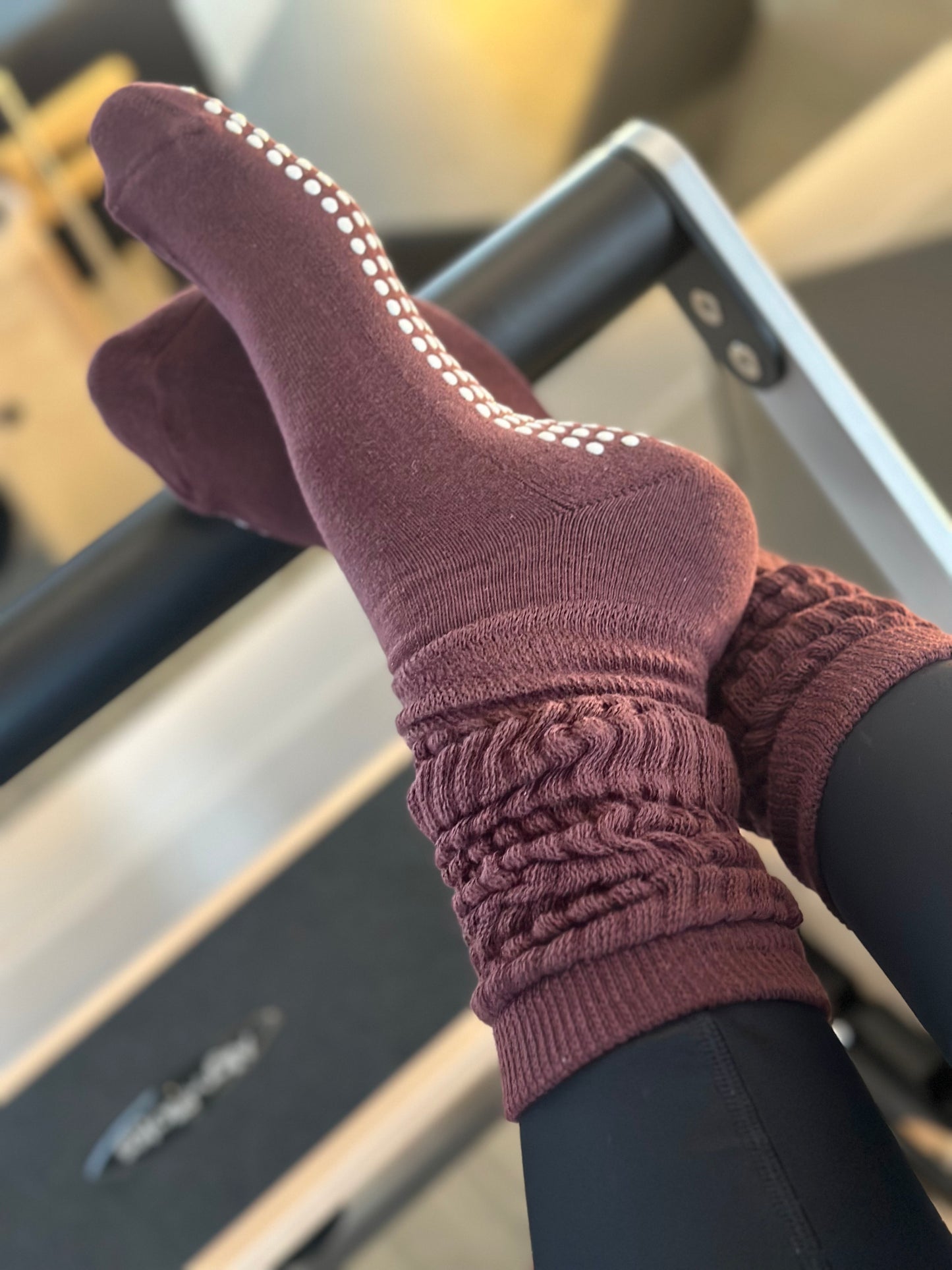 Burgundy Scrunch grip pilates socks