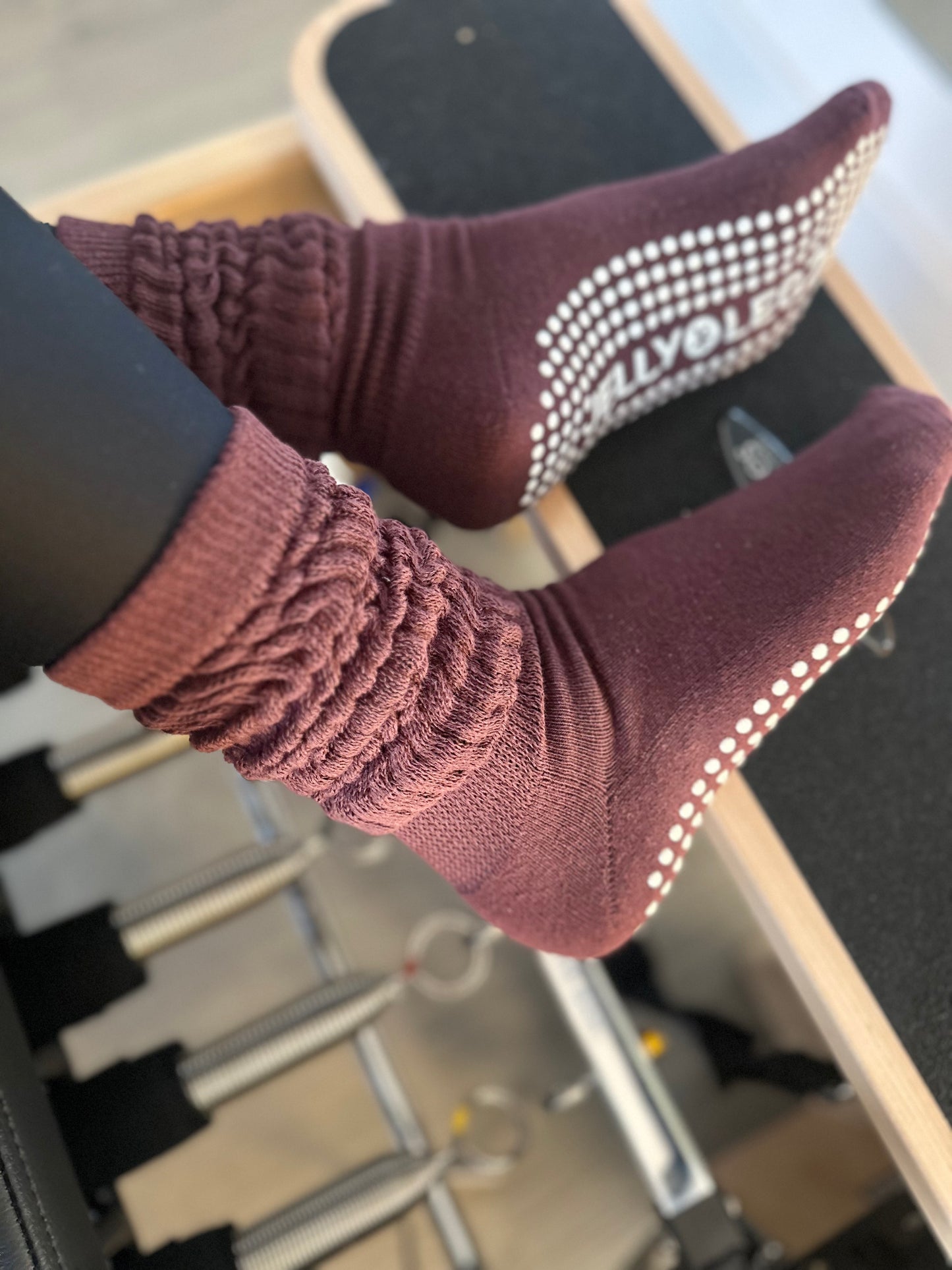 Burgundy SLOUCH grip pilates socks