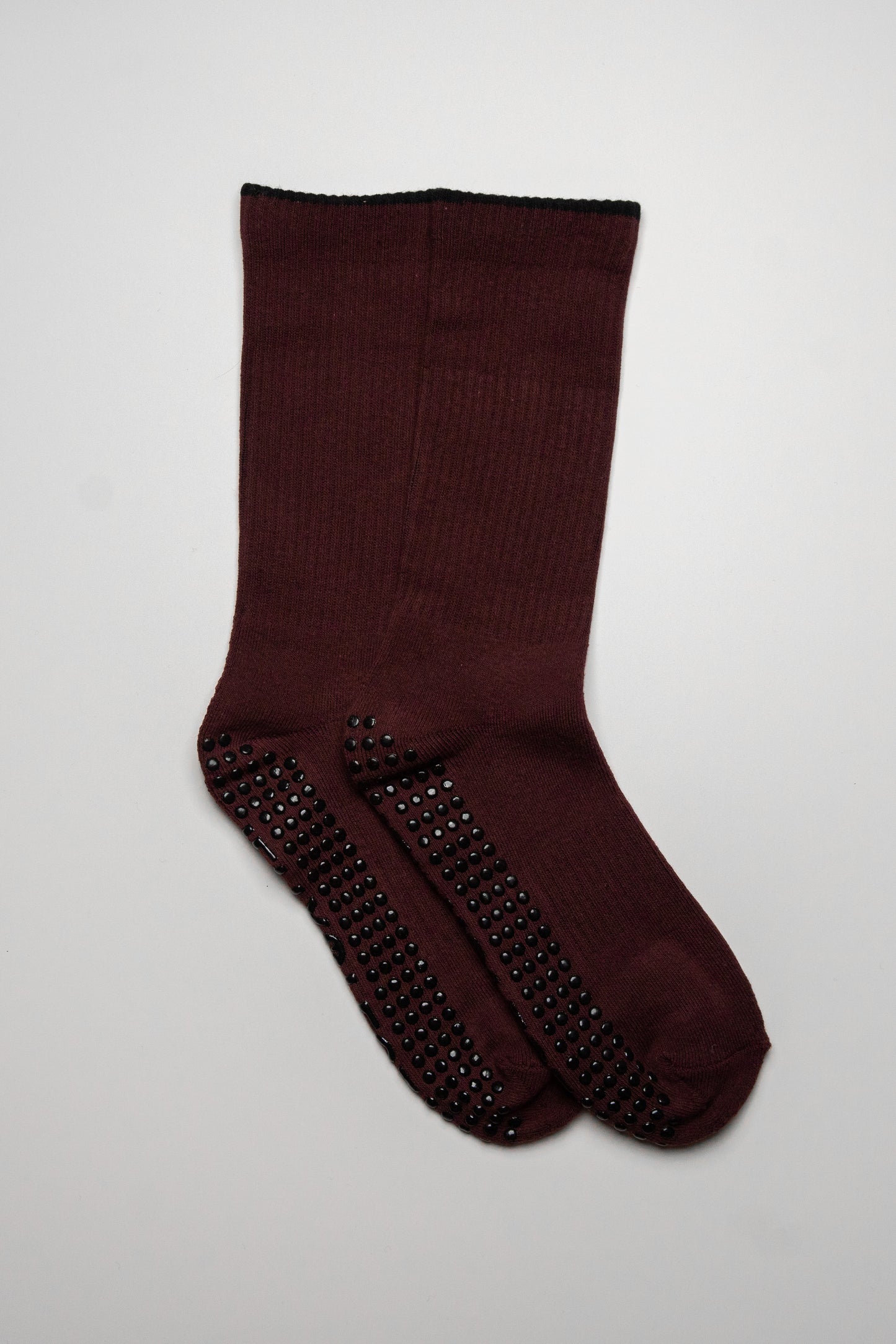 Burgundy Pilates Grip Socks with Black Tip Crew Socks