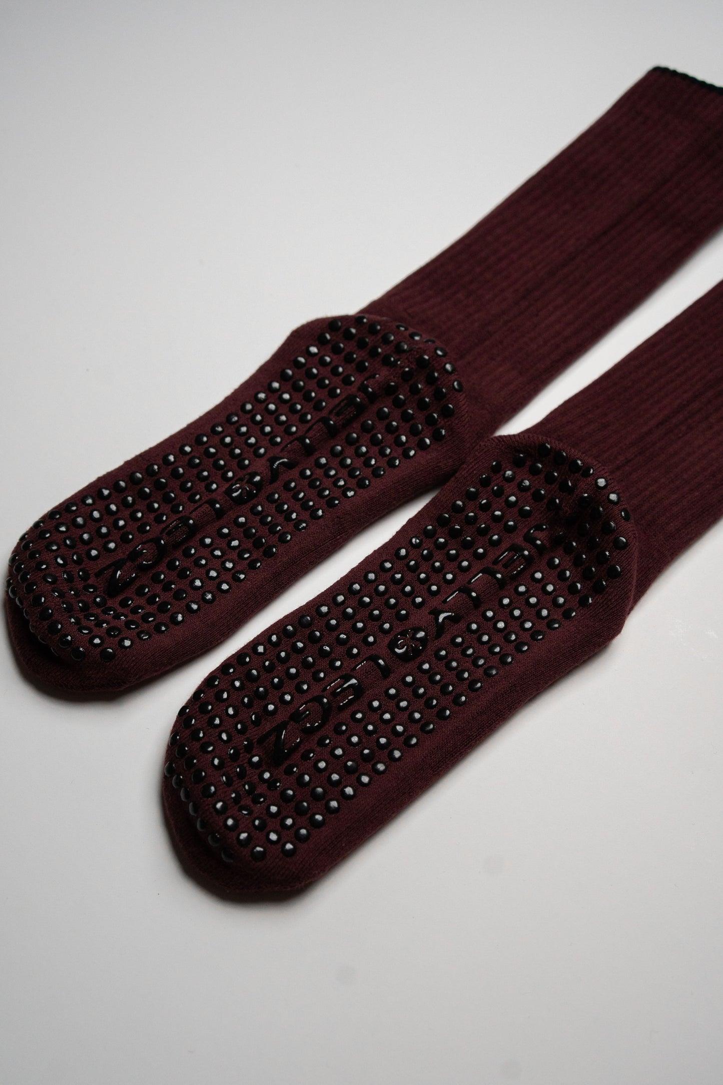 Burgundy Pilates Grip Socks with Black Tip Crew Socks