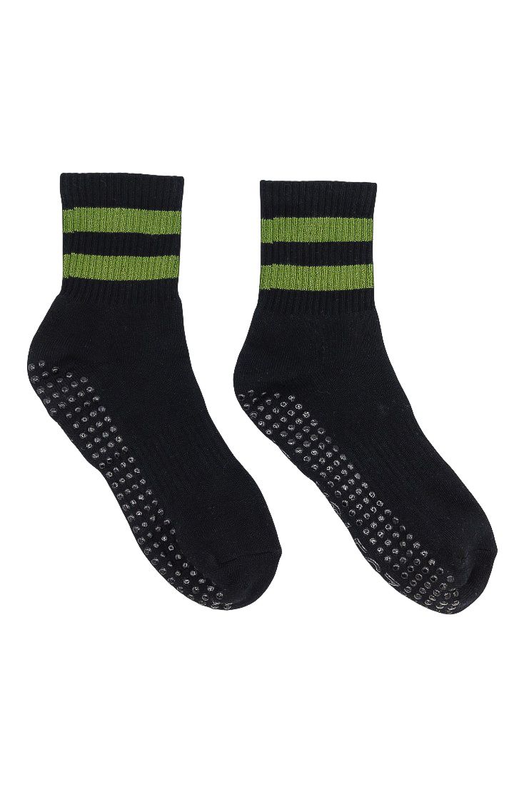 PISTACHIO NOIR - black with Pistachio 2 stripe Midi Grip Pilates Socks