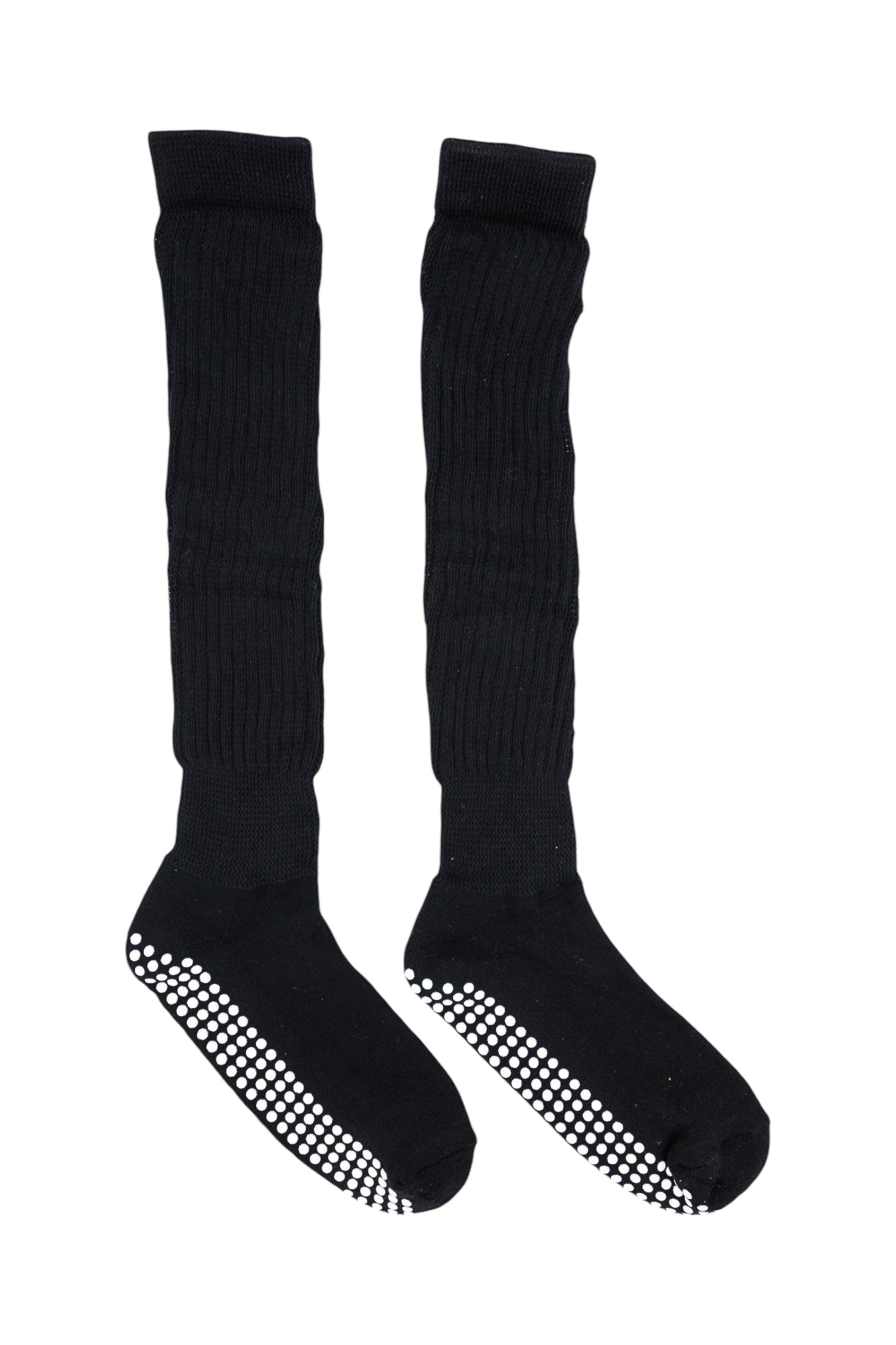 black slouch grip luxury pilates socks with white rim