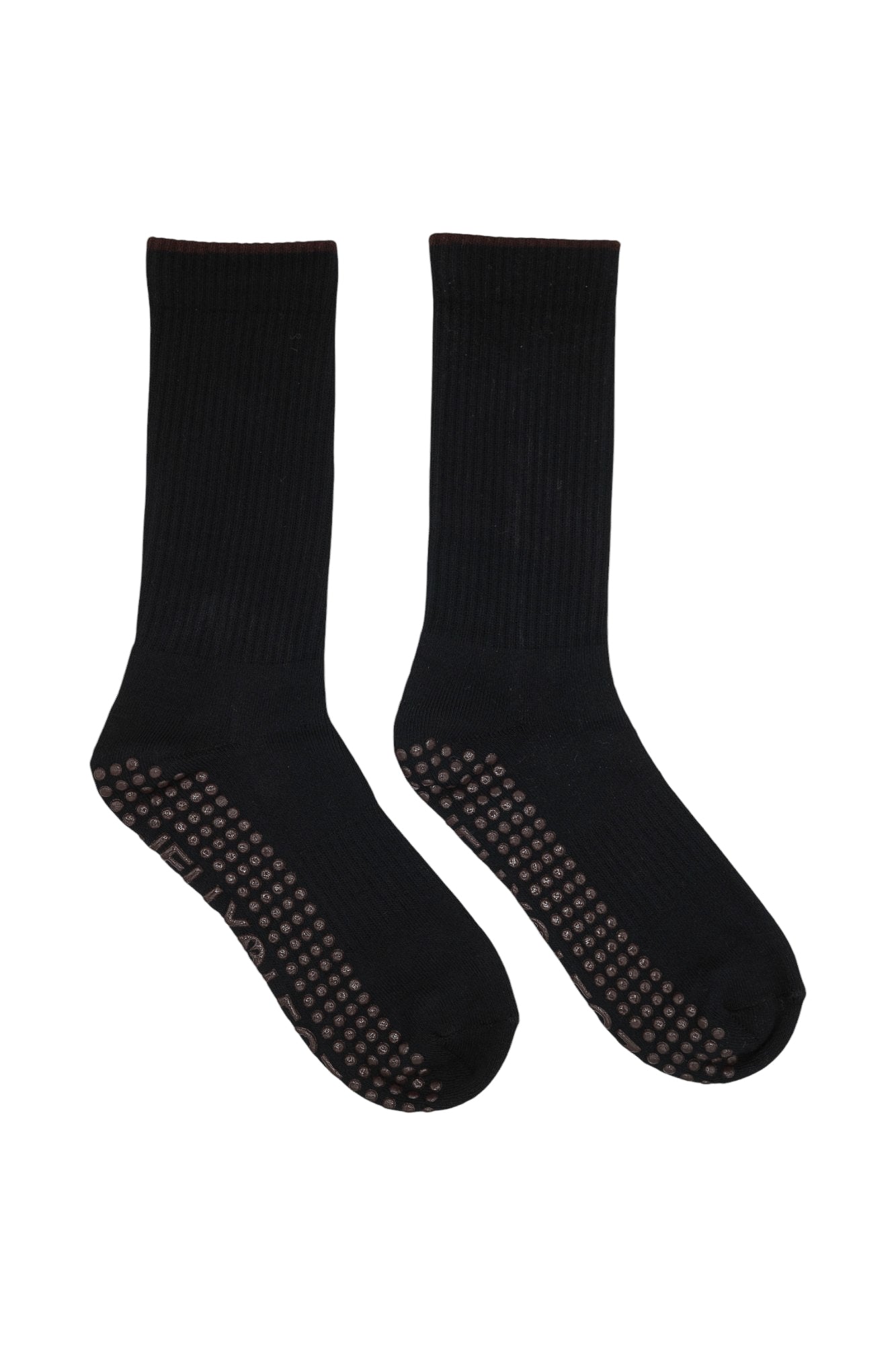 DOUBLE ESPRESSO Black & Brown TIP Pilates Crew Grip Socks (COFFEE COLLECTION)