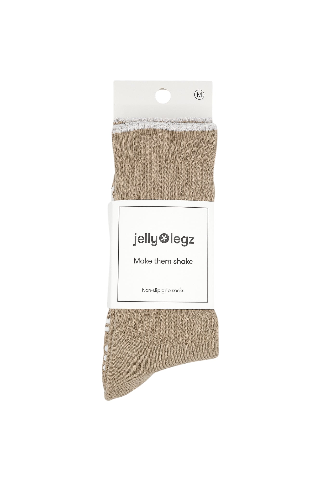light brown beige luxury grip pilates socks with white rim