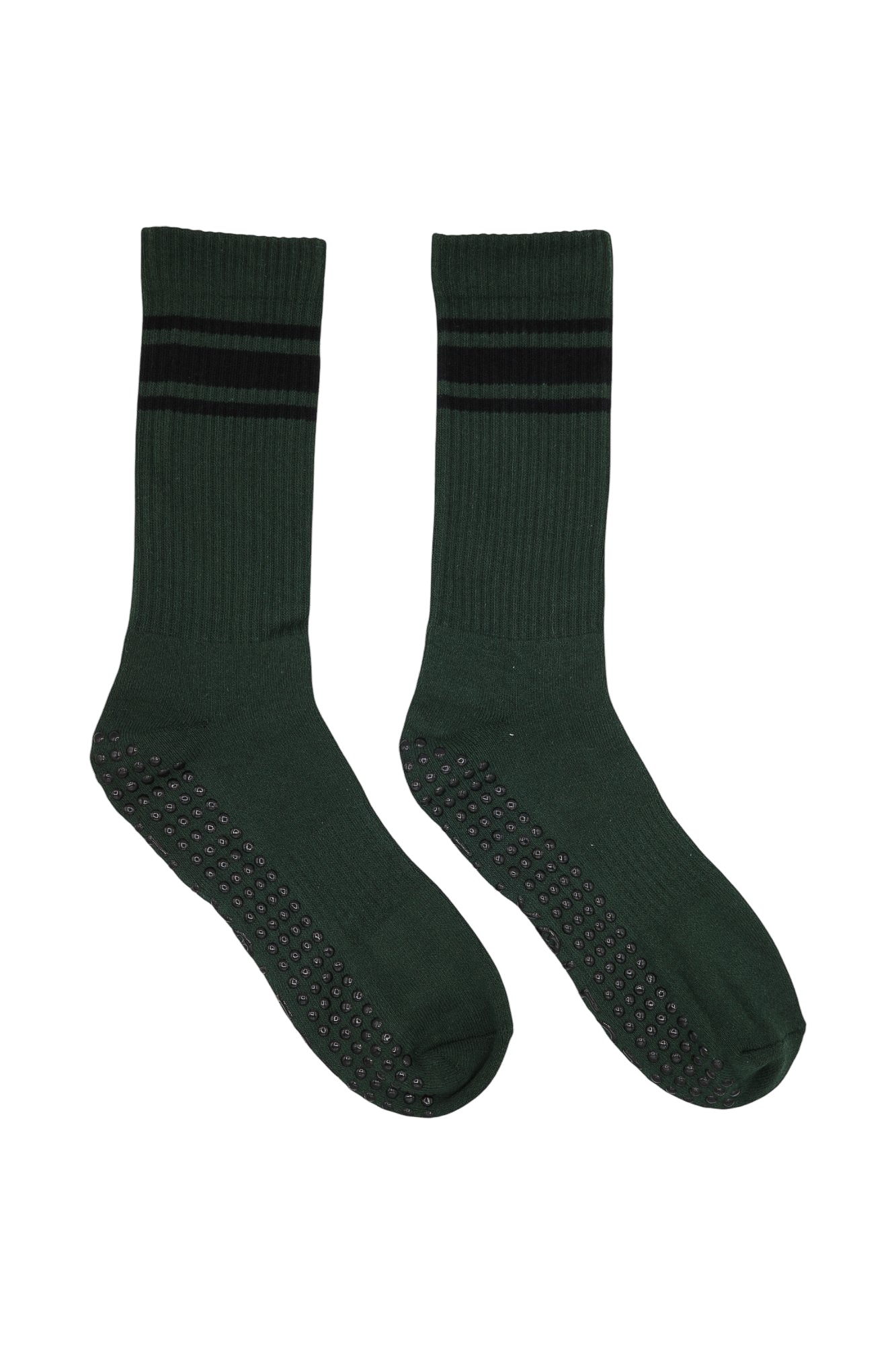 Forest Green & Black Pilates Crew Grip Socks (Limited Winter Edition)
