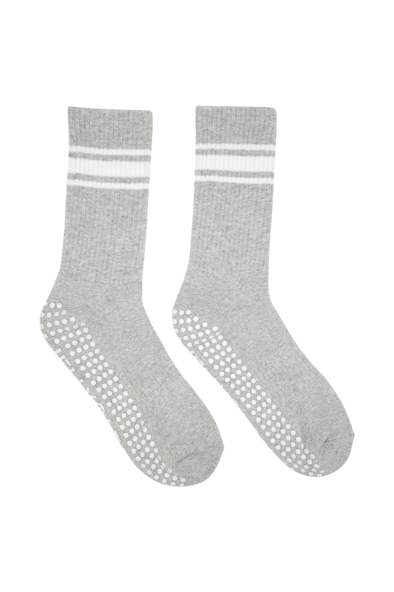 light grey and white pilates luxury grip socks