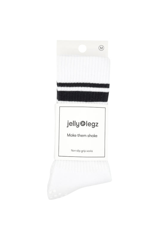 white and black 3 stripe grip pilates socks