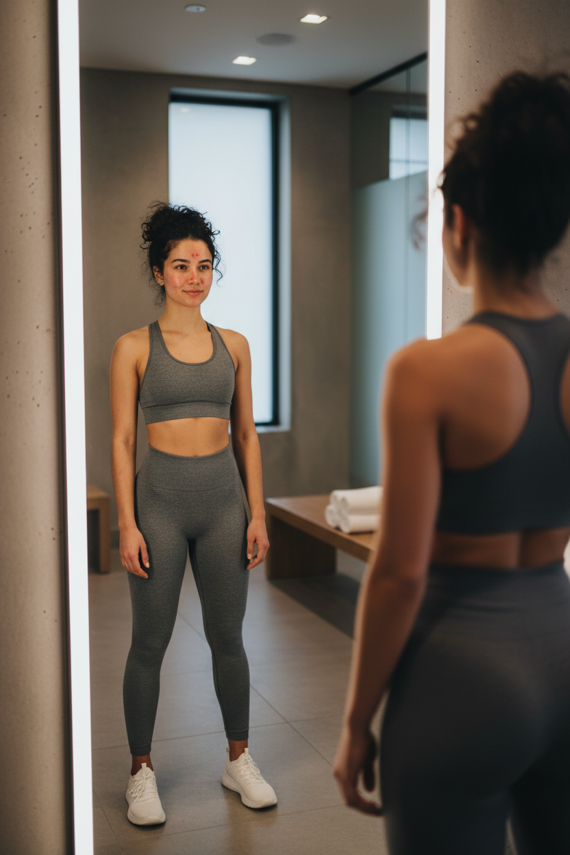 girl with bad skin after hot pilates class