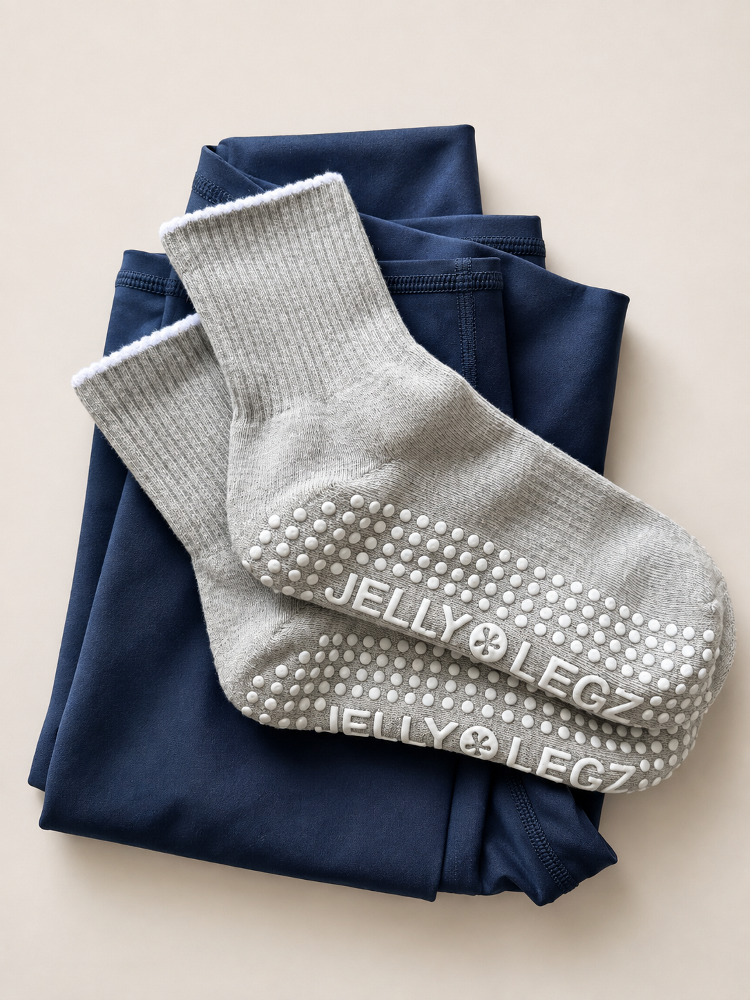 Moonstone Grey Pilates Grip Socks  with White Tip (midi length)