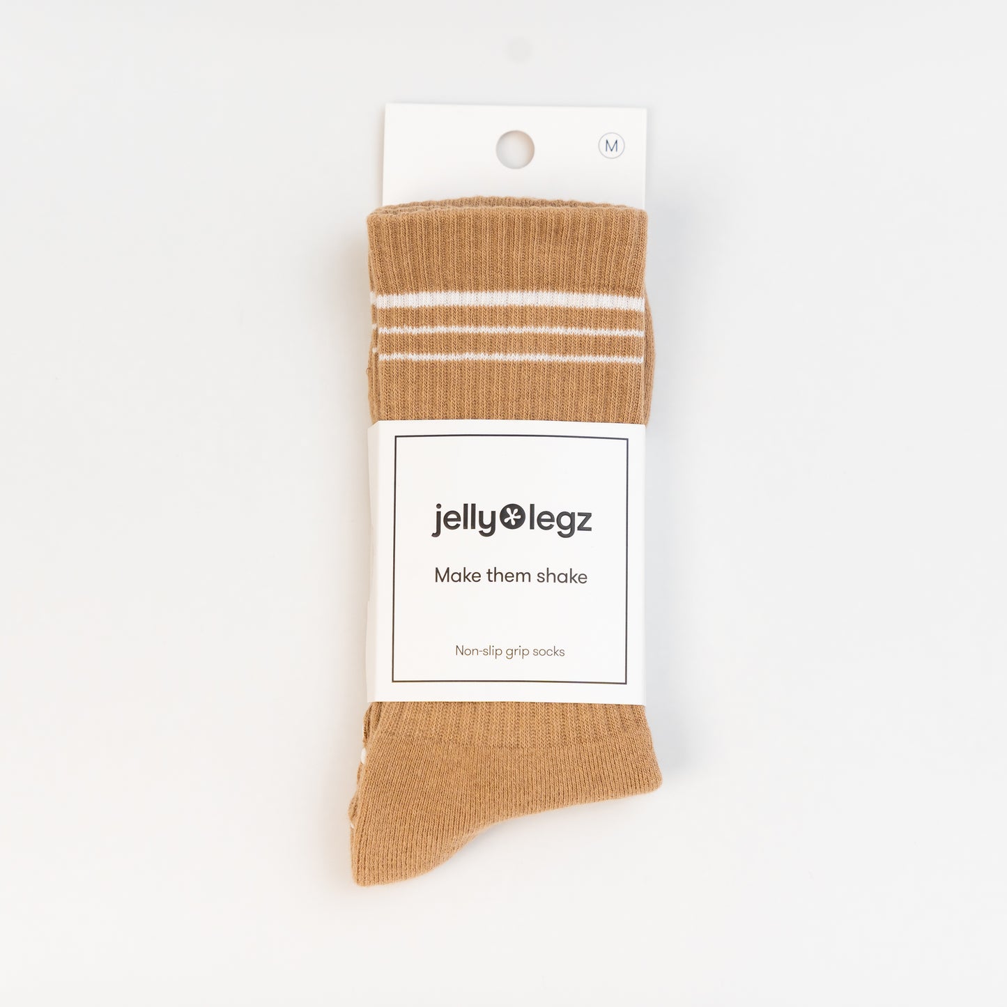 Caramel Latte & White 3 Stripe Pilates Crew Grip Socks (CORE EDITION)