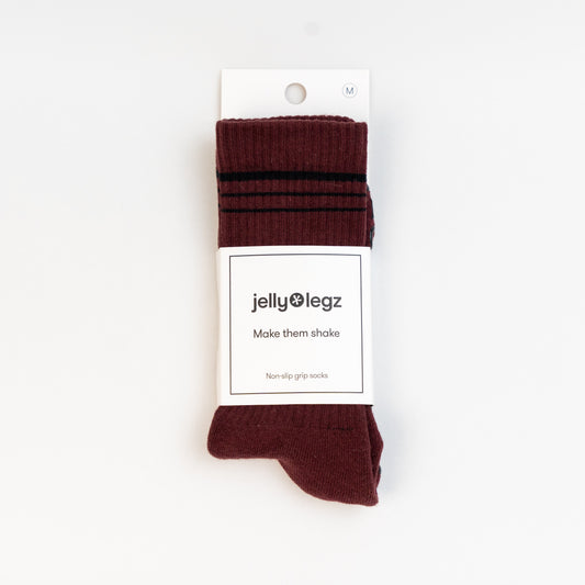 Cranberry & Black Pilates Crew Grip Socks (limited Winter Edition)