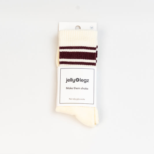 Burgundy Bliss | Cream Grippies – Burgundy 3-Stripe Edition