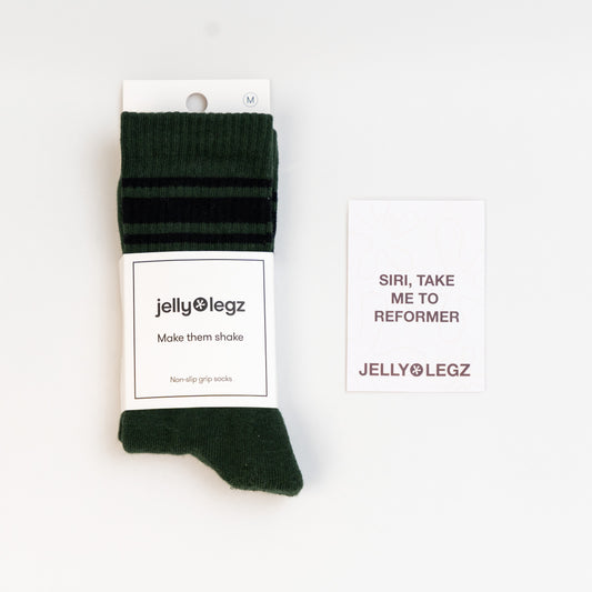 Forest Green & Black Pilates Crew Grip Socks (Limited Winter Edition)