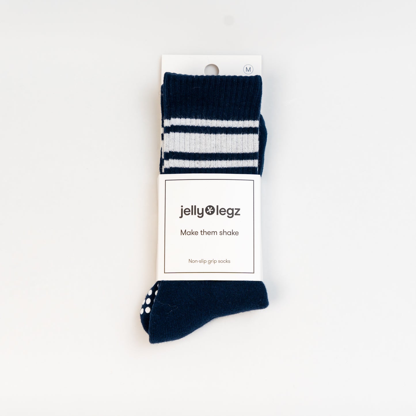 Midnight Blue & White Stripe Pilates Crew Grip Socks (limited Winter Edition)