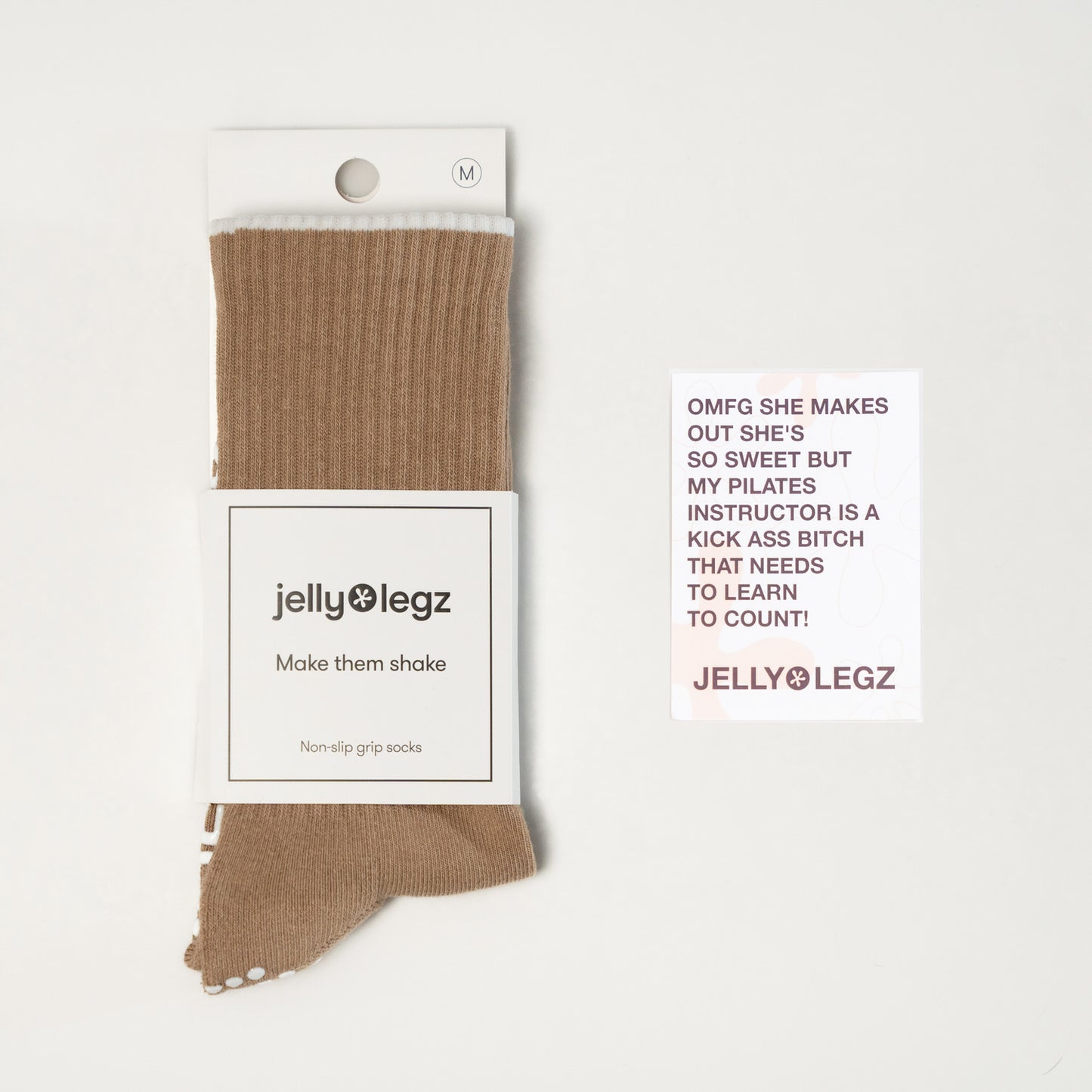 Beige & White TIP Pilates Crew Grip Socks  (CORE EDITION)