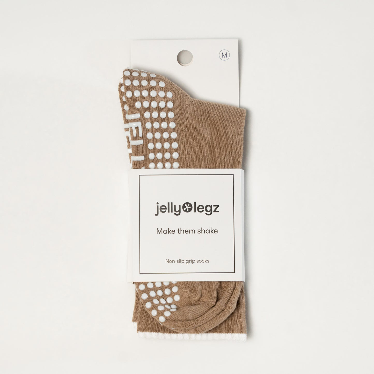 Beige & White TIP Pilates Crew Grip Socks  (CORE EDITION)