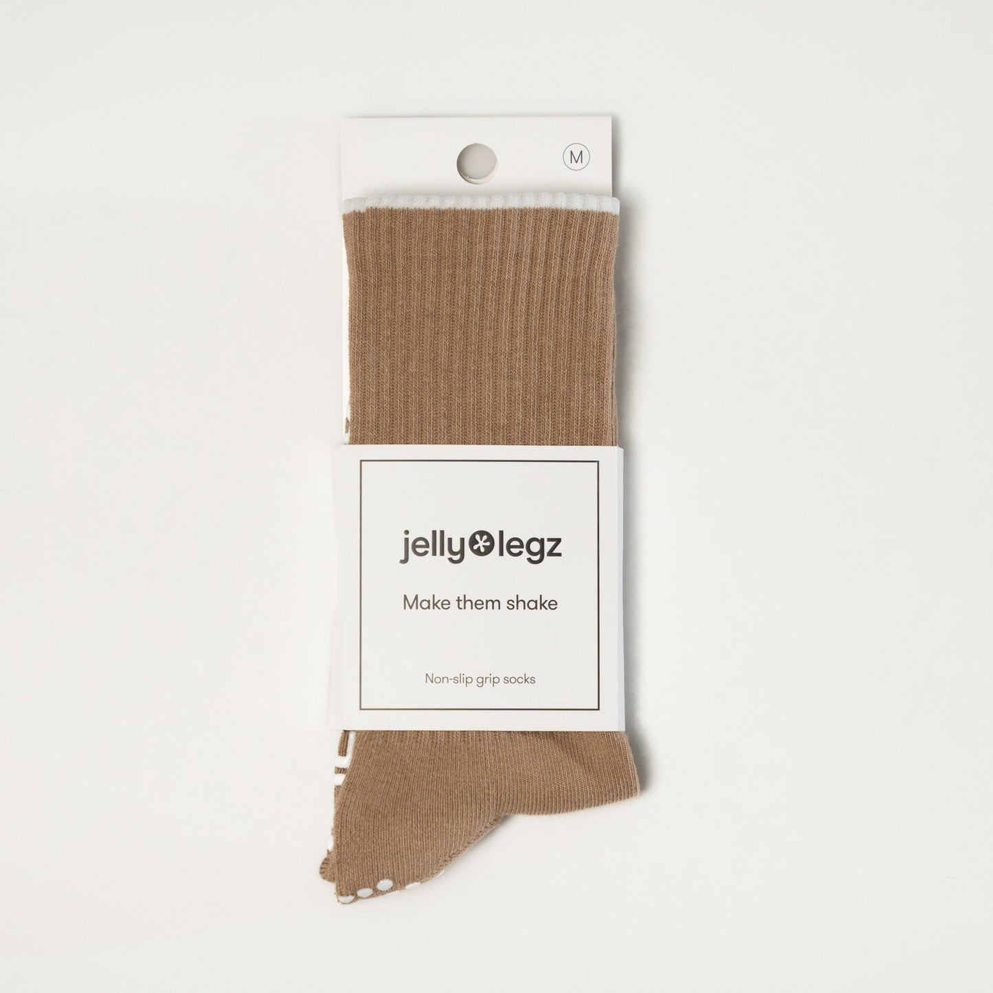 Beige & White TIP Pilates Crew Grip Socks  (CORE EDITION)