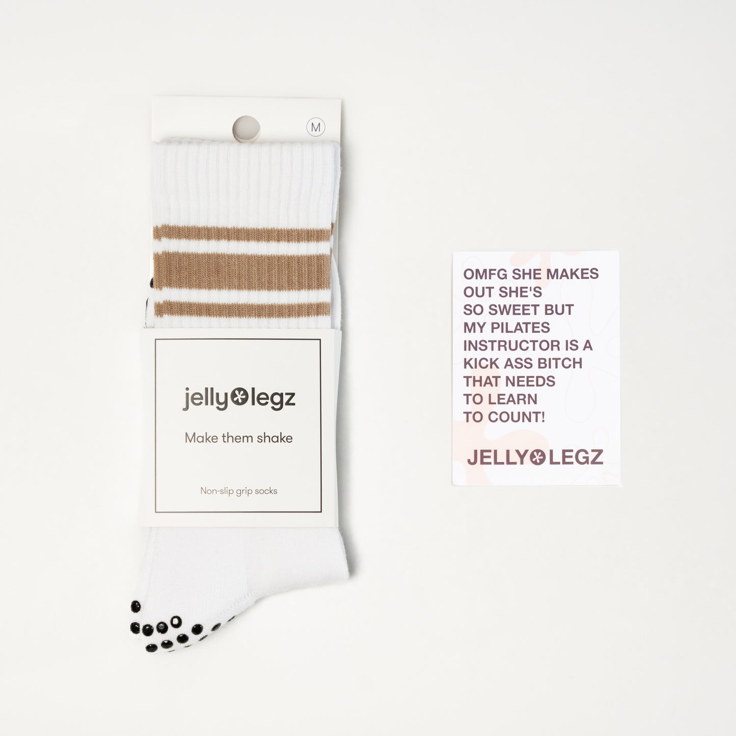 White & Beige 3 Stripe Pilates Grip Socks (CORE EDITION)