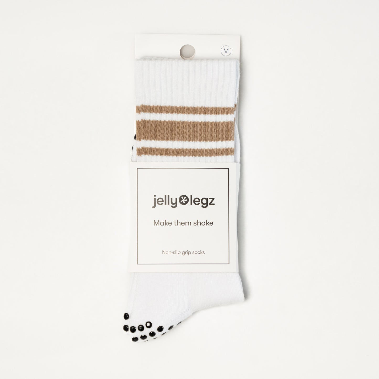 White & Beige 3 Stripe Pilates Grip Socks (CORE EDITION)