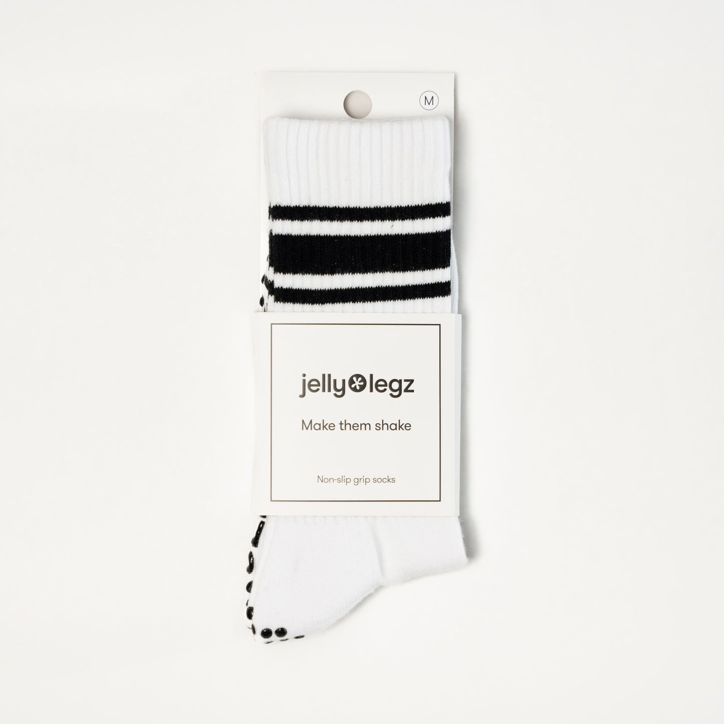 White & Black 3 Stripe Crew Socks Grip Pilates Socks