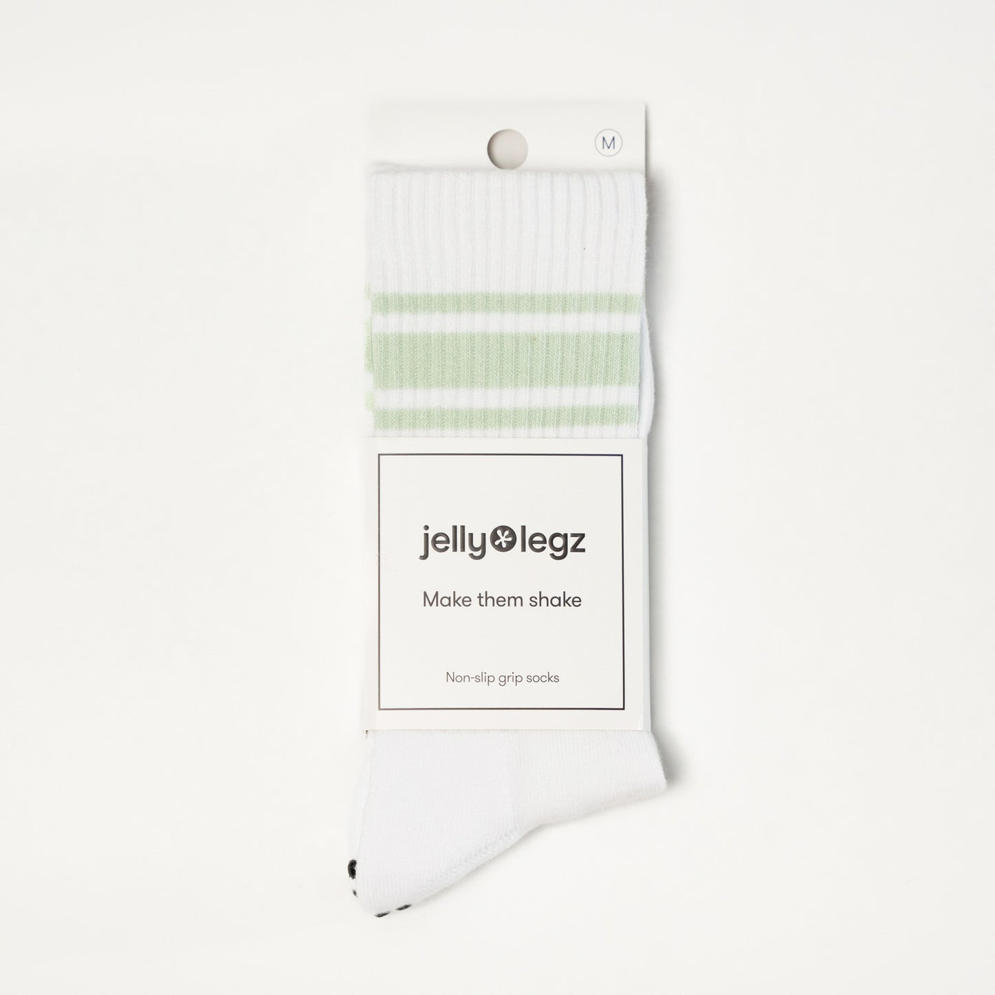 White & Sage Green3 Stripe Pilates Crew Socks (CORE EDITION)