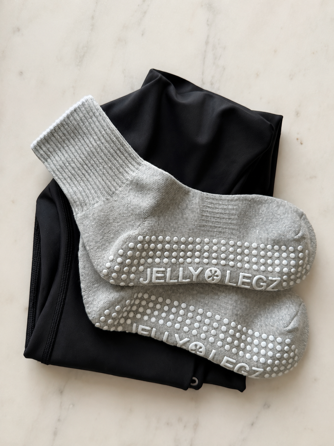 Moonstone Grey Pilates Grip Socks  with White Tip (midi length)