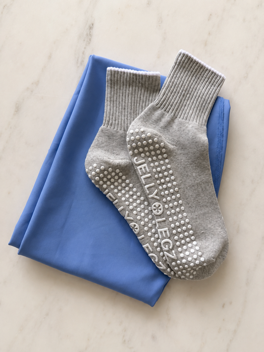 Moonstone Grey Pilates Grip Socks  with White Tip (midi length)