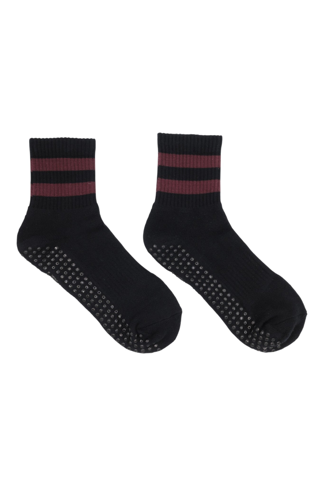 BLACK CHERRY Black & Cherry 2 Stripe Midi Grip Pilates Socks