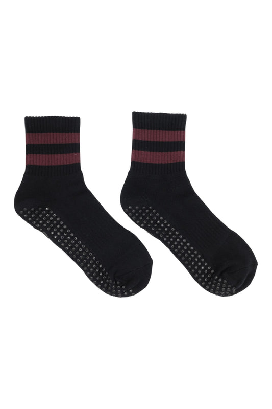 BLACK CHERRY Black & Cherry 2 Stripe Midi Grip Pilates Socks
