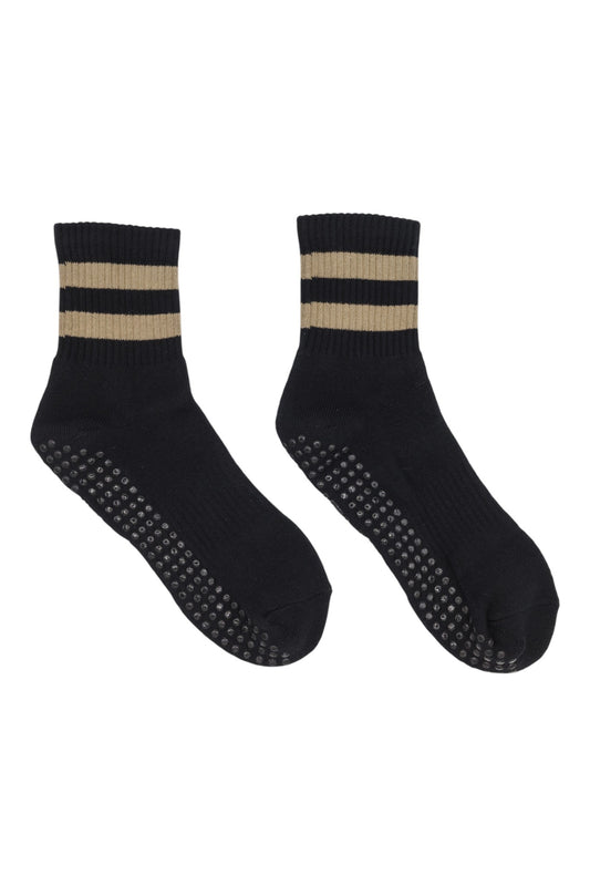 NOIR CACAO Black with Cacao 2 Stripe Midi Grip Pilates Socks