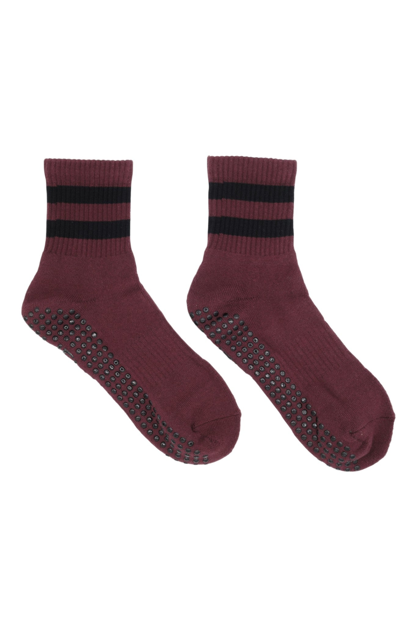 BURGANDY NOIR Burgandy & Black 2 Stripe Midi Grip Pilates Socks