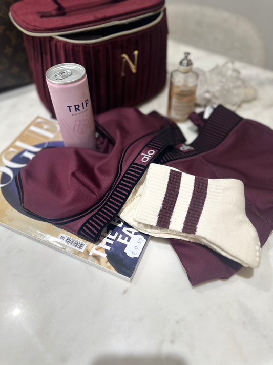 Burgundy Bliss | Cream Grippies – Burgundy 2-Stripe Midi Edition