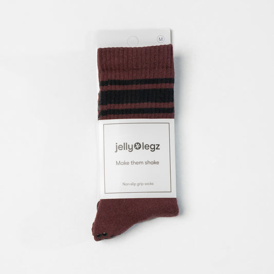 Burgundy & Black Pilates Crew Grip Socks (Limited Edition)