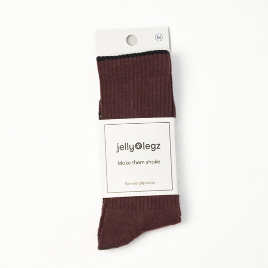 Burgundy Pilates Grip Socks with Black Tip Crew Socks