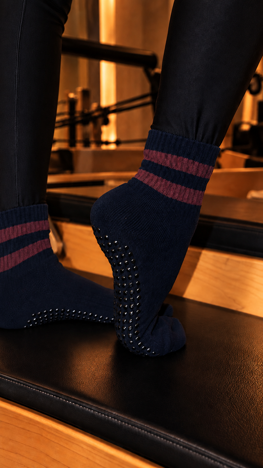 BLACK CHERRY Black & Cherry 2 Stripe Midi Grip Pilates Socks