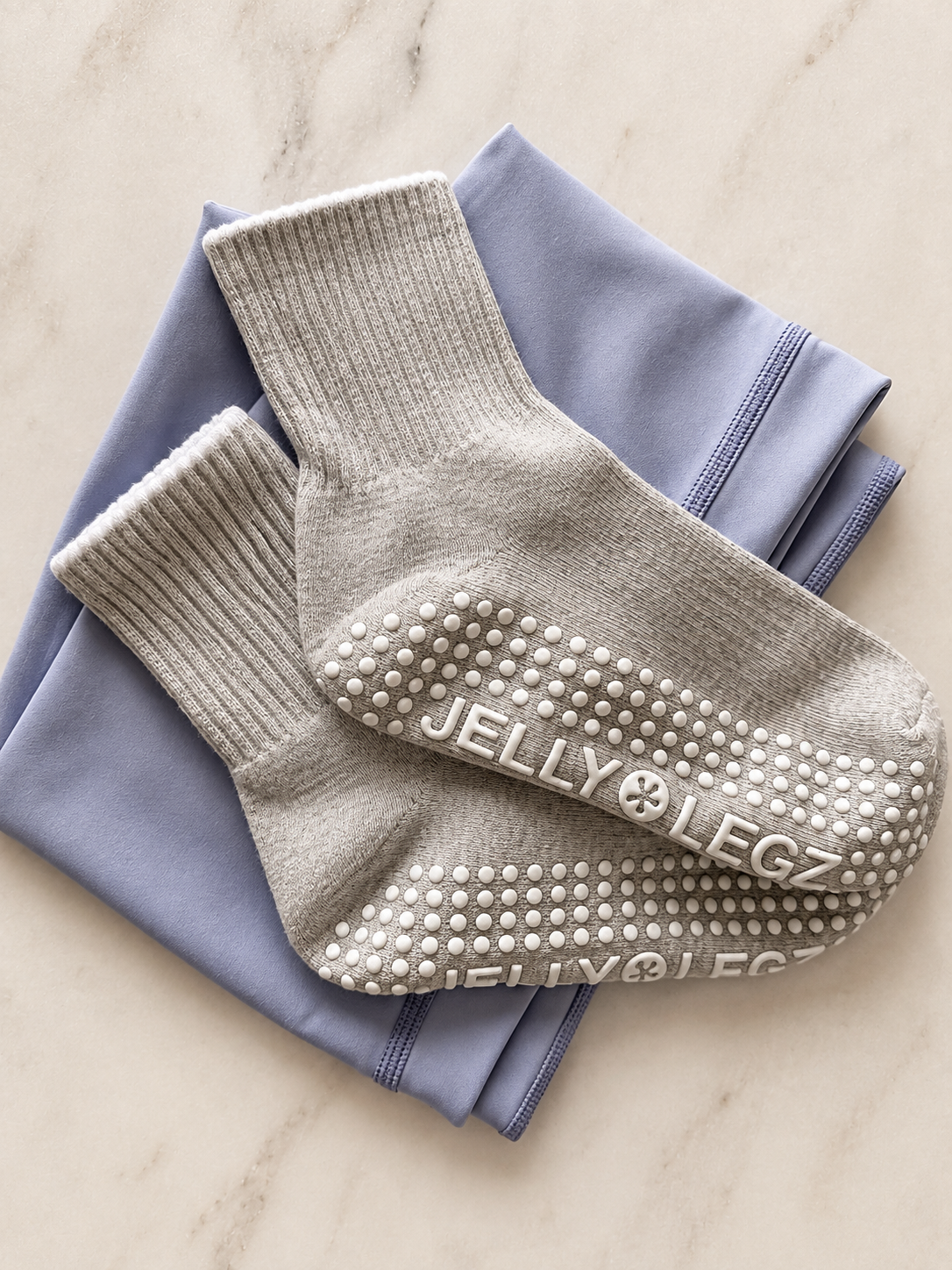 Moonstone Grey Pilates Grip Socks  with White Tip (midi length)