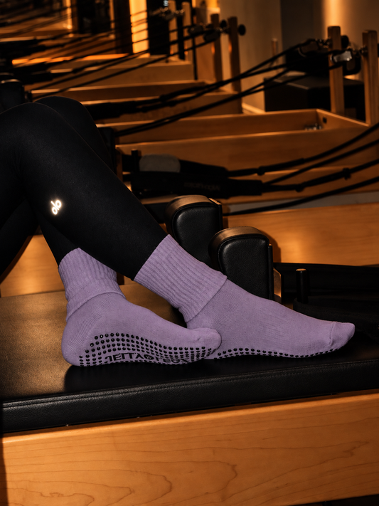 MANIFEST Pastel Violet with Black TIP Pilates Crew Grip Socks