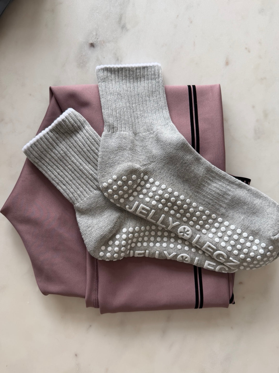 Moonstone Grey Pilates Grip Socks  with White Tip (midi length)