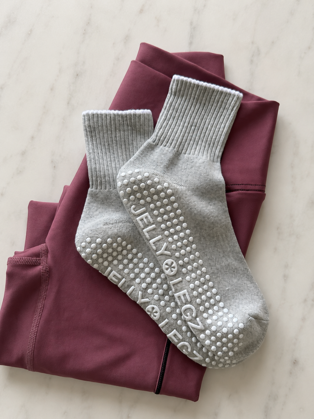 Moonstone Grey Pilates Grip Socks  with White Tip (midi length)