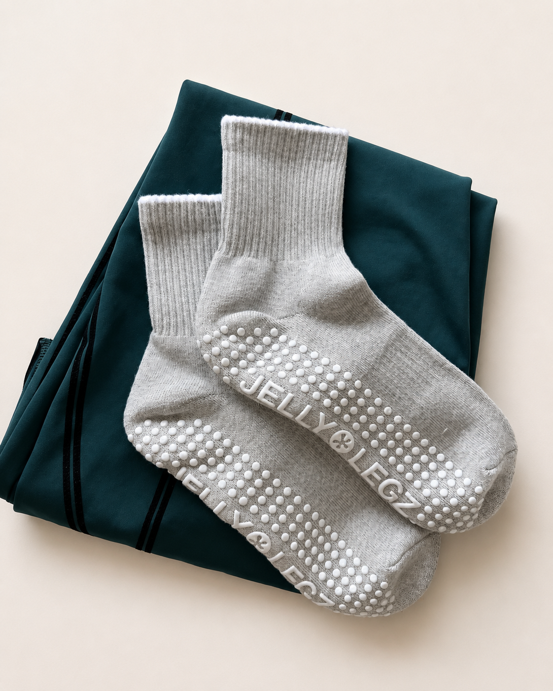 Moonstone Grey Pilates Grip Socks  with White Tip (midi length)