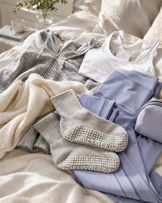 Moonstone Grey Pilates Grip Socks  with White Tip (midi length)