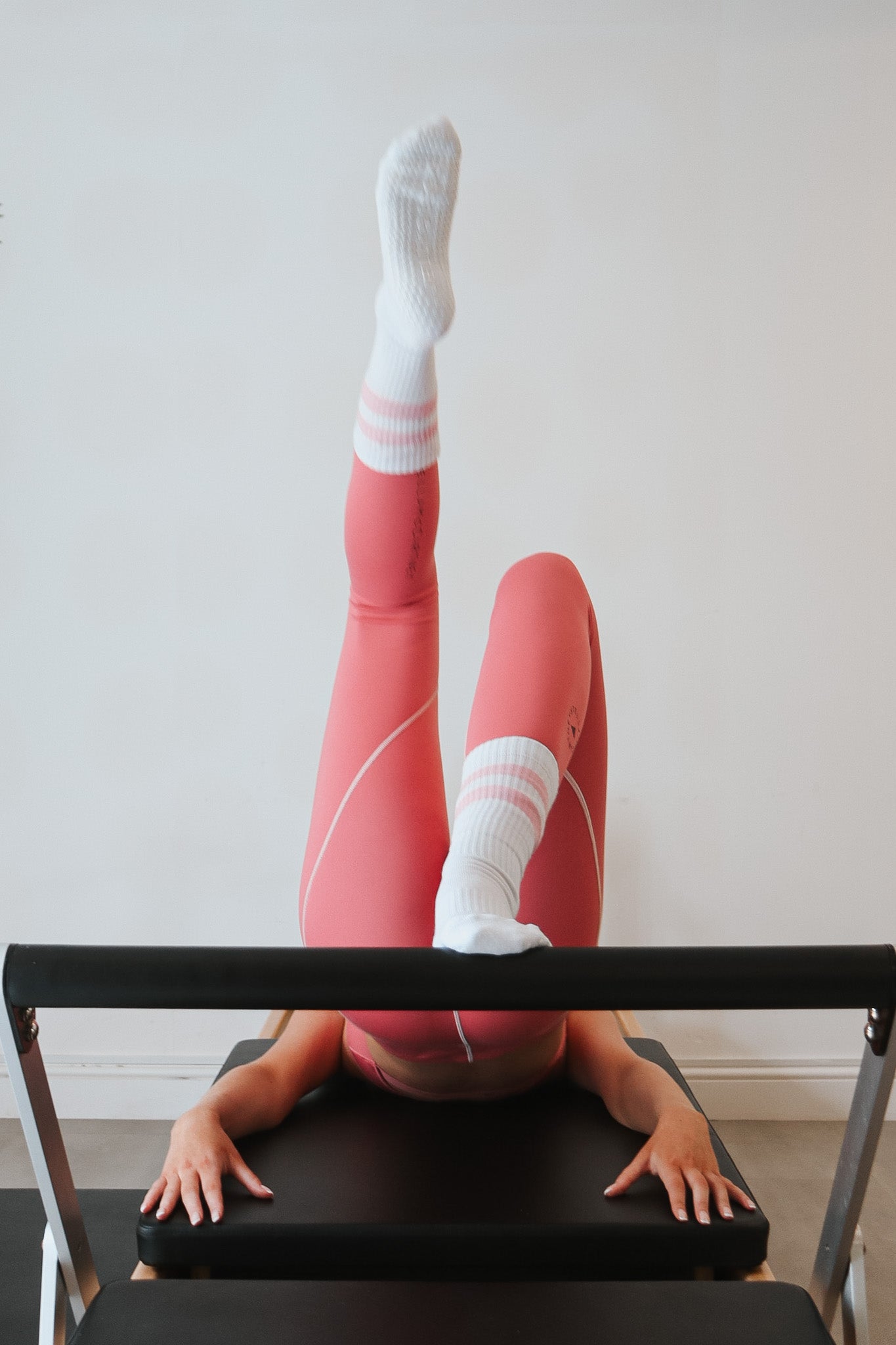 White & Pink Pilates Grip Socks