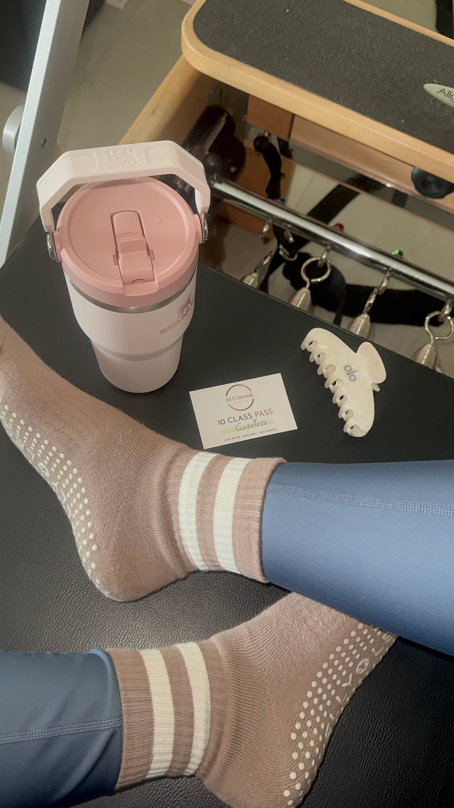 Gravel Dune Sand & Cream Pilates Grip Socks Midi Length